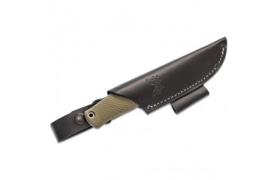 Benchmade 200 Puukko Fixed Blade Knife CPM-3V Satin, OD Green Santoprene Handle, Black Leather Sheath for Sale