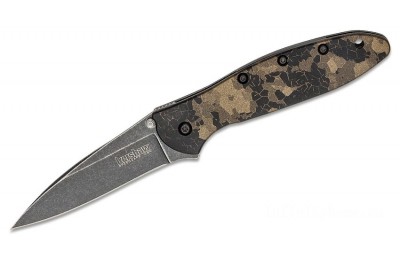 Kershaw 1660DEB Ken Onion Leek Assisted Flipper Knife 3" Blackwashed Plain Blade, Digital Brown Aluminum Handles for Sale