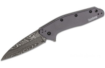 Kershaw 1812GRYDAM Dividend Assisted Flipper Knife 3" Damascus Plain Blade, Gray Aluminum Handles for Sale