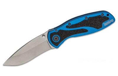 Kershaw 1670NBSW Blur Folding Knife Assisted Folding Knife 3.4" Stonewash Plain Blade, Blue Aluminum Handles for Sale