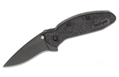 Kershaw 1620B Ken Onion Scallion Assisted Flipper Knife 2.25" Black DLC Plain Blade, Black Zytel Handles for Sale