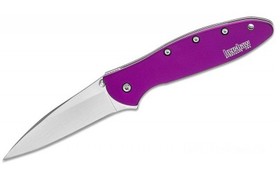Kershaw 1660PUR Ken Onion Leek Assisted Flipper Knife 3" Bead Blast Plain Blade, Purple Aluminum Handles for Sale