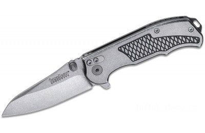 Kershaw 1558 Hinderer Agile Assisted Flipper Knife 2.75" Stonewashed Drop Point Blade, Stainless Steel Handles for Sale