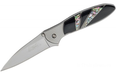 Kershaw 1660AB Ken Onion Leek by Santa Fe Stoneworks Assisted Flipper Knife 3" Bead Blast Plain Blade, Stainless Steel Handles with Jet and Abalone Onlays for Sale