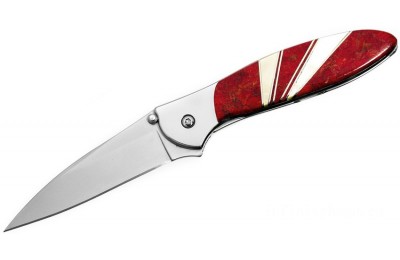 Kershaw 1660JC Ken Onion Leek by Santa Fe Stoneworks Assisted Flipper Knife 3" Blade, Red Coral and Mother of Pearl Jewelry Collection for Sale