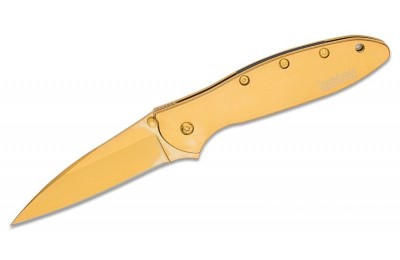 Kershaw 1660GLD Ken Onion Leek Assisted Flipper Knife 3" Plain Blade, 24K Gold Plated, Stainless Steel Handles for Sale