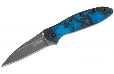 Kershaw 1660DBLU Ken Onion Leek Assisted Flipper Knife 3" Blackwashed Plain Blade, Digital Blue Aluminum Handles for Sale